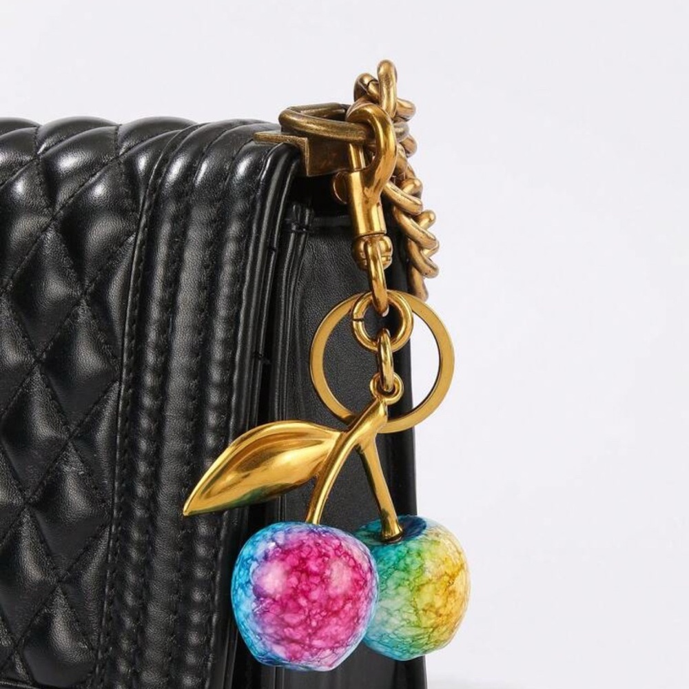 Chunky Cherry Purse Charm KeyRing Rainbow Colors NEW - Picture 6 of 6